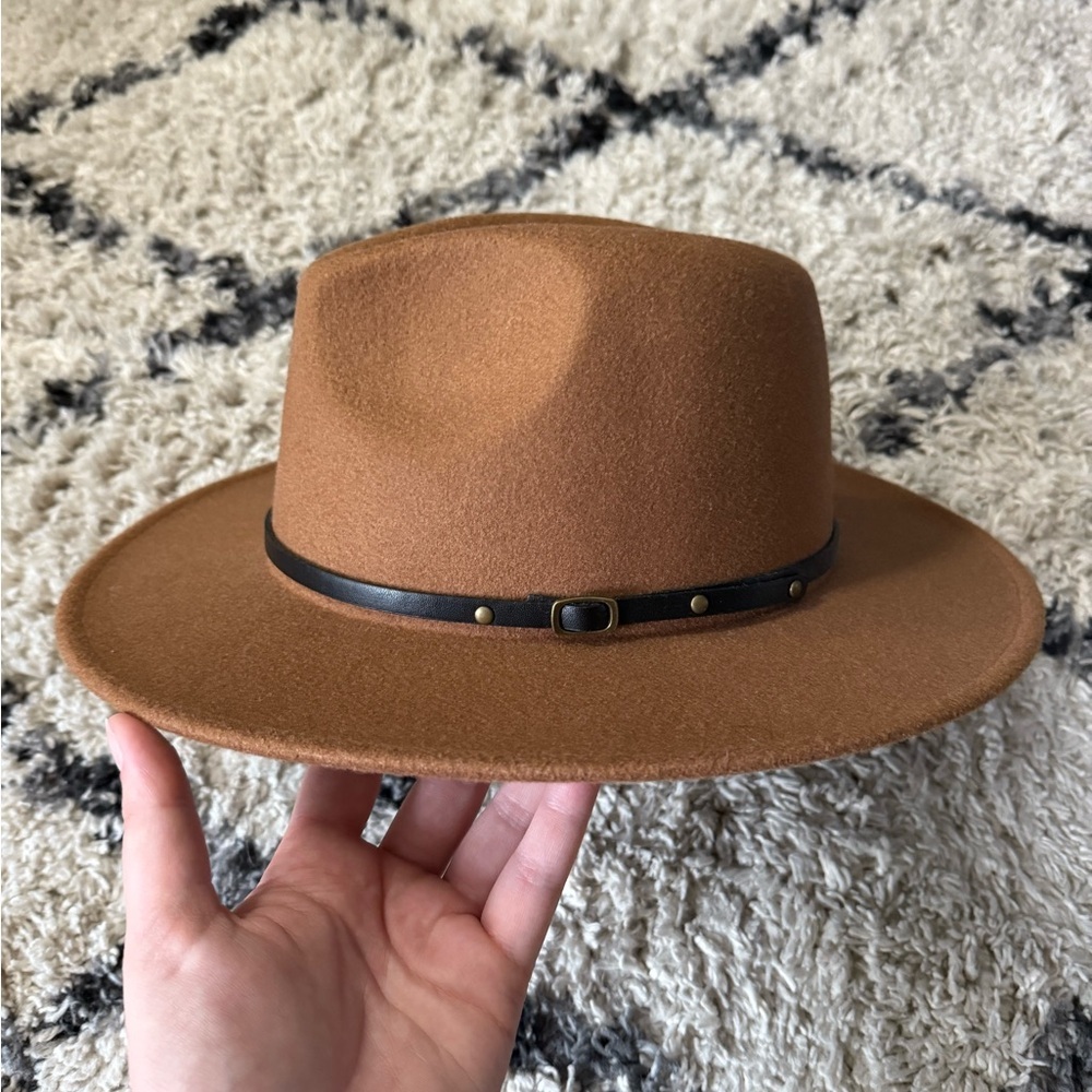 Brown Wide Brim Fedora Hat - Picture 2 of 7